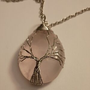 Elegant Silver and Pink Tree of Life Necklace
